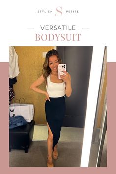 A lady taking a picture of herself wearing a bodysuit and long slit skirt Fitting Room, Nordstrom Anniversary Sale, Fall Fashion Trends, Casual Fall Outfits, Affordable Clothes