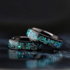 Opal Wedding Ring Set, Meteorite Wedding Rings, Wedding Rings Sets His And Hers, Opal Wedding Ring, Meteorite Wedding Band, Opal Wedding Band, Wedding Ring Sets Unique, Promise Ring Set, Opal Wedding