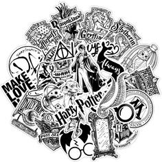 the harry potter sticker is shown in black and white, with an image of hog potter