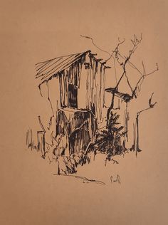 Original drawing, inc sketch landscape, old barn painting. Small presents tiny wall art farm house decor 8x6 in. ArtduStudio original painting. UNFRAMED. Suitable for a modern interior of a farmhouse, country house.  Will complement your collection of paintings of forest, trees, rural landscape.. This could be one of the gifts for your friend, a gift for art lovers. Can be one of small presents for collectors of original paintings and drawings.  The work is signed on the front (original author's Sketch Landscape, Log Cabin Decor, Barn Painting, Original Ink Drawing, House Sketch, Painting Small, Illustration Pen And Ink, Forest Trees, Farmhouse Country