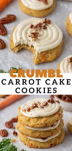 carrot cake cookies with cream cheese frosting and pecans