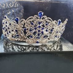 Wedding Crown, Never Used Royal Blue Color Navy Blue Quinceanera Ideas, Navy Blue Sweet 16, Royal Blue Quinceanera Theme, Blue Quinceanera Ideas, Mexican Fancy Dress, Blue Quinceanera Theme, Quinceanera Blue, Royal Blue Wedding Theme, Rose Gold Quinceanera