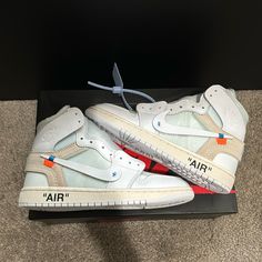 Off White Jordan 1 Brand New In Box Women’s Size 6.5 Youth Size 5 Perfect Condition No Marks Or Blemishes Smoke Free Pet Free Create A Bundle And Make An Offer For A Discount Look Through My Storefront To Find Matching Items All Orders Ship Out Within 24 Hours White Lace-up Jordan Shoes With Air Cushioning, Jordan 1 X Off White, Air Jordan 1 Off White Chicago, Air Jordan 1 Mid White Racer Blue, Air Jordan 1 Off White Blue, Off White Jordan 1, White Jordan 1, Office Sneakers, Canvas Sneakers Womens