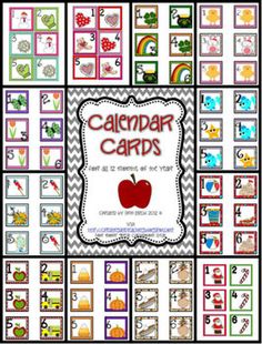 the calendar cards are filled with pictures and words to help students learn how to use them