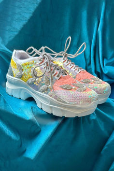 Multi color sequin embroidered sneakers for women Embroidery Composition, Sequin Sneakers, Embroidery Spring, Leather Embroidery, Color Embroidery, Embroidery Shoes