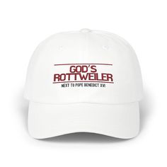 Honor the legacy of Pope Benedict XVI with our "God's Rottweiler" Dad & Mom hat. This classic cap celebrates the Pope's steadfast faith and leadership, making it an exceptional gift for Confirmation, First Communion, or Pentecost. Crafted for comfort and durability, this hat is perfect for showcasing Catholic pride in a stylish way. It's a meaningful accessory for anyone who admires Pope Benedict's contributions to the Church. Ideal for personal use or as a thoughtful gift for a loved one, this hat combines religious significance with everyday practicality. *PLEASE READ BEFORE PURCHASING* 1. All of our Items are made on demand. The production time may vary depending on the time of the year. Once the package has left the fulfillment center, we cannot guarantee the delivery time of your orde Benedict Xvi, Mom Hat, Pope Benedict Xvi, Trendy Items, Pope Benedict, Mom Hats, First Communion Gifts, Pentecost, Communion Gifts