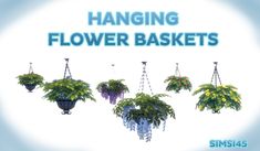 hanging flower baskets with flowers in them and the words, hanging flower baskets on it