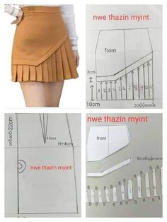 the skirt pattern is shown with measurements for each section and how to cut it out