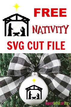 a christmas ornament with the nativity svg cut file is hanging on a tree