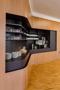 the kitchen is clean and ready to be used for breakfast or desserts on the table