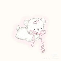 a white teddy bear with a pink bow