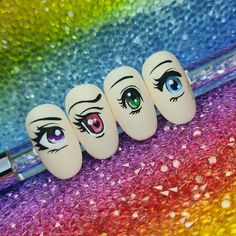 Hand Painting Anime Eyes Nails, Manga Nails, Pop Art Nails, Nail Courses, Fingernail Designs, Nail Drawing, Fantasy Nails, Anime Nails, Basic Nails