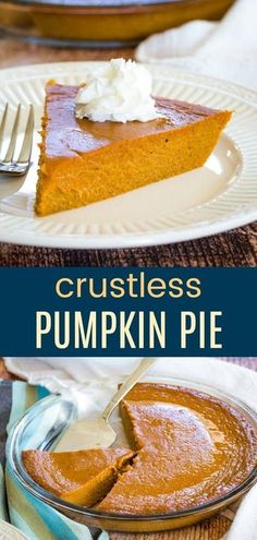 crustless pumpkin pie with whipped cream on top