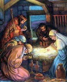 the birth of jesus is depicted in this painting