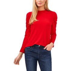 Manufacturer: CeCe Suggested Price: $69.00 Condition: Style Type: Shirts & Tops Collection: CeCe Sleeve Length: Closure: Material: 100% Polyester Fabric Type: Polyester Specialty: Solid P2834839-2855728The original manufacturer will not honor its Limited Warranty for this product. Red Crew Neck Long Sleeve Top For Fall, Red Stretch Crew Neck Blouse, Red Crew Neck Blouse For Fall, Crepe Top, Puff Long Sleeves, Leopard Print Blouse, Ruffled Sleeve Top, Long Sleeve Knit Tops, Long Puff Sleeves