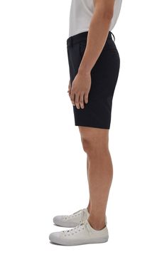 Subtle twill texturizes casual shorts designed with stretch that allows fort easy movements on your day off. 8 1/2" inseam; 20" leg opening; 10" front rise; 15" back rise (size 32) 61% polyester, 35% rayon, 4% spandex Machine wash, tumble dry or dry flat Imported Casual Knee-length Bottoms For Business Casual, Solid Cotton 4-way Stretch Shorts, 4-way Stretch Cotton Shorts, Cotton 4-way Stretch Shorts, Fitted Bermuda Business Casual Shorts, Casual Shorts With 4-way Stretch And 5-inch Inseam, Business Casual Bottoms With Built-in Shorts, 4-way Stretch Cotton Short Bottoms, Casual Knee-length Bottoms With 4-way Stretch