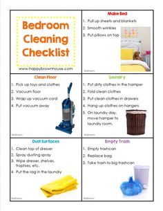 the cleaning checklist is shown in this printable poster, with instructions to keep your house clean