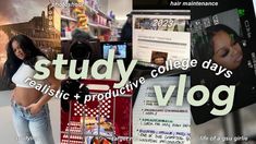 a collage of photos with the words study college days realistic and provocative vlog