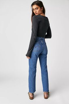 Levi's Wedgie Straight Jeans | Free People Women Boyfriend Jeans Outfits, Wedgie Straight Levis, Denim Shirt White Jeans Outfit, Trendy Jeans 2024 Women, Best Women Jeans, Levi’s Wedgie Jeans Outfit, Levi’s Ribcage Jeans, Womens Jeans 2024, Cropped Straight Leg Jeans Outfit