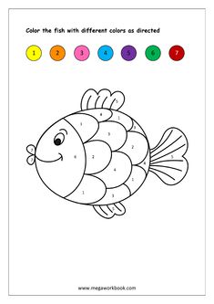 a coloring book with an image of a fish in the water and numbers on it