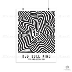 a black and white poster with the word red bull ring on it's side