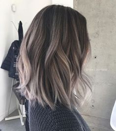 Lob Balayage, Ash Brown Hair With Highlights, Purple Highlights Brown Hair, Highlights Brown Hair Short, Brown Hair With Blonde Balayage, Highlights Brown Hair Balayage, Ash Brown Hair Color, Ash Hair Color