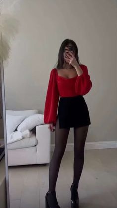 Trendy Dressy Outfits, Simple Red Outfits, Poker Night Outfit Women, Outfits Navidad 2022, Cute Dressy Outfits For School, Outfit Navidad 2022, Nye Outfits 2023, Outfit Para Posada, Korean Night Outfit