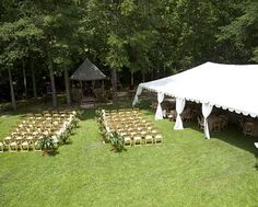 an overhead view of a tent set up for a wedding