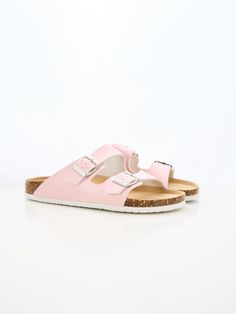 Introducing Maibulun's Signature Double Strap Footbed Sandal in Pink. Designed for ultimate comfort and style, these sandals feature a double strap design for secure support and a hard footbed for extra ankle support. Perfect for a day out or a casual stroll, elevate your look with these signature sandals. 0.59" inch heel Slip-on / buckle closure Hard Cushioned footbed Man-made leather upper Man-made lining EVA sole Vacation Double Strap Footbed Sandals With Cork-bed Midsoles, Pink Flat Sandals With Textured Footbed, Pink Sandals With Buckle Closure And Single Toe Strap, Casual Pink Footbed Sandals With Cork-bed Midsoles, Adjustable Flat Leather Footbed Sandals, Adjustable Strap Slip-on Footbed Sandals, Adjustable Slippers With Buckle Closure For Spring, Adjustable Spring Slippers With Buckle Closure, Adjustable Buckle Closure Slippers For Spring