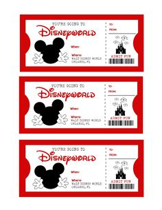 three mickey mouse tickets with the words you're going to disneyland on them