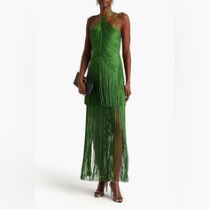 The halter neck design and fringe tassel detailing add an elegant touch to this premium dress. Its beautiful green hue will make you stand out in any crowd. Elevate your style and make a statement with this sophisticated dress. - material: bandage (95% polyester, 5% spandex)- invisible zipper opening at the back- stretch factor: high stretch- clean: dry clean only Colour may vary due to lighting on images. The product images (without model) are closest to the true colour of the product. Item runs true to size chart and is cut to suit our size chart. Please refer to our size chart for the best fit. Do not size up or down. Green Fringe Dress, Back Stretches, Tassel Dress, Sophisticated Dress, Fringe Dress, Tassel Fringe, Dress Material, Product Images, Invisible Zipper