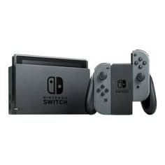 two nintendo wii game controllers sitting next to each other on a white surface with the words switch over them