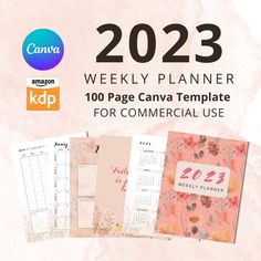 the 2020 planner is shown with flowers on it and text that reads, weekly planner for commercial use