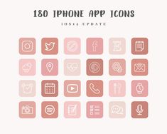 the icons are arranged in different colors and sizes, including pink, brown, white, and