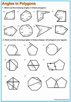 the worksheet for angles in polygons is shown with numbers and shapes