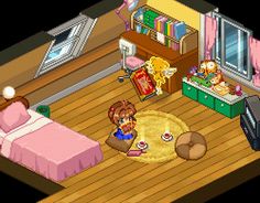 an image of a bedroom in the nintendo game animal crossing, with two children playing on the floor