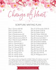 the change of heart script with pink flowers and red ribbon around it on a white background