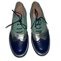 Pollini Lace-Up Shoes Blue Leather Suede Loafers Size 7. Bold Colors - Silver, Blue And Green. Excellent Preowned Condition, Like New. Inside And Out Soles Are In Excellent Condition. Made In Italy - Soft Leather. Size 7. Heel Height 1.17”. Smoke-Free And Pet-Free Home. Silver Loafers, Shoes Blue, Flats Shoes, Suede Loafers, Silver Blue, Blue Shoes, Blue And Green, Lace Up Shoes, Blue Leather