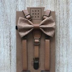 Vintage tan suspenders & Grey vintage wedding bow tie: | Etsy Rustic Wedding Ring Bearer, Wedding Ring Bearer Outfit, Leather Suspenders Men, Rustic Wedding Groomsmen, Groom Suspenders, Wedding Suspenders, Suspenders And Bow Tie, Groomsmen Suspenders, Brown Suspenders