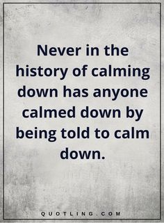 a quote that says never in the history of calming down has anyone came down by being told to calm down