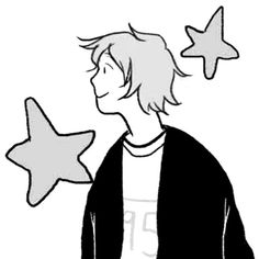 a drawing of a boy holding two stars