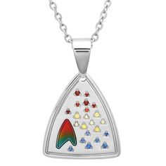 The Star Trek Unisex Stainless Steel Rainbow Pendant is a stylish accessory for displaying one's fandom and makes a suitable gift for any Trekkie. It hangs on a 24 inch chain and is made from durable and shiny stainless steel. This Star Trek pendant is decorated with rainbow crystals scattered across the front as well as the Federation symbol. It is suitable for everyday wear. Size: one size. Color: Metal Type. Age Group: adult. Fandom Style Personalized Jewelry Gift, Personalized Fandom Jewelry Gift, Star Trek Theme, Timeless Ring, Star Trek Universe, Rainbow Crystal, Just Because Gifts, Unisex Jewelry, Stainless Steel Jewelry