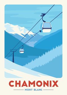 a ski lift with the words chamonix on it and mountains in the background