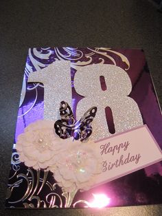 a close up of a birthday card with a butterfly and flowers on the front side