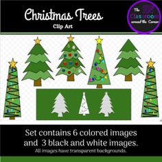 christmas trees clip art set contains 6 colored images and 3 black and white images