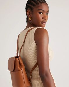 Small But Mighty, Small Backpack, Quince, Hands Free, Womens Backpack, Italian Leather, Pebbled Leather, Leather Backpack, Cognac