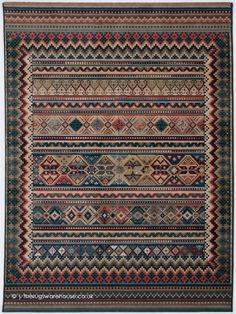 an old rug with many different colors and patterns