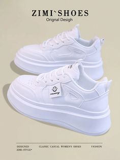 1 Pair Women's Round Toe White Casual Outdoor Waterproof Leather Sneakers, For Spring And Autumn White Classic    PU Leather     Sports & Outdoor Shoes, size features are:Bust: ,Length: ,Sleeve Length: Casual Athletic Shoes, Casual Sneakers Women, Womens Athletic Shoes, Womens Tights, Girls Sandals, Casual Sport Shoes, Outdoor Shoes, Spring And Autumn, White Casual