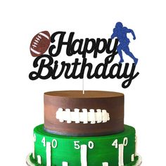 a birthday cake with a football theme on it