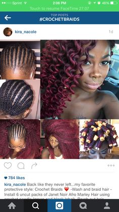 Red crochet braids.. Perm rod curls.. Protective style Red Crochet Braids, Crochet Braid Hairstyles, Style Crochet Braids, Afro Braids, Hairstyles For Black Hair, Chic Crochet, Marley Hair, Marley Twists